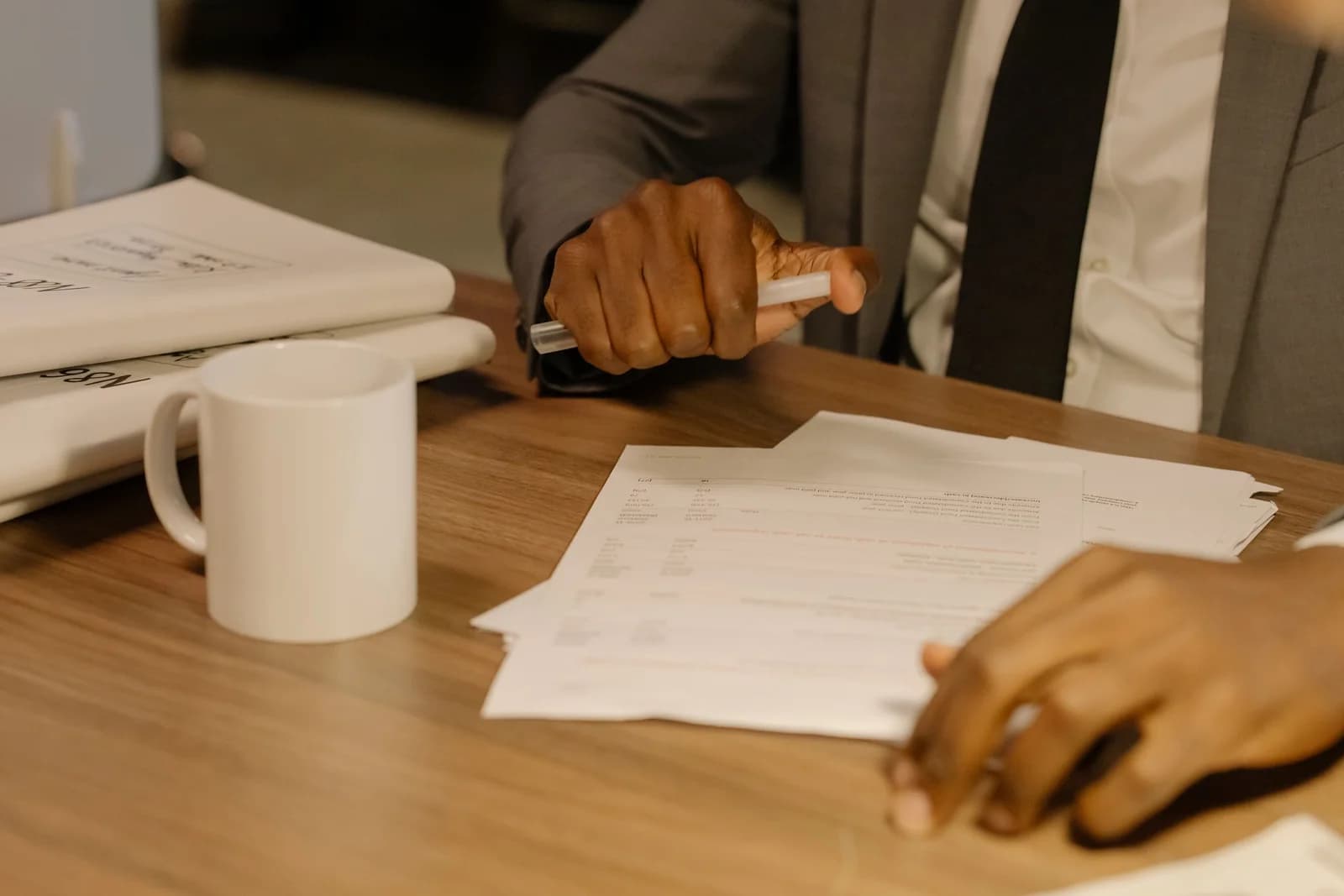 A close view of a business document review