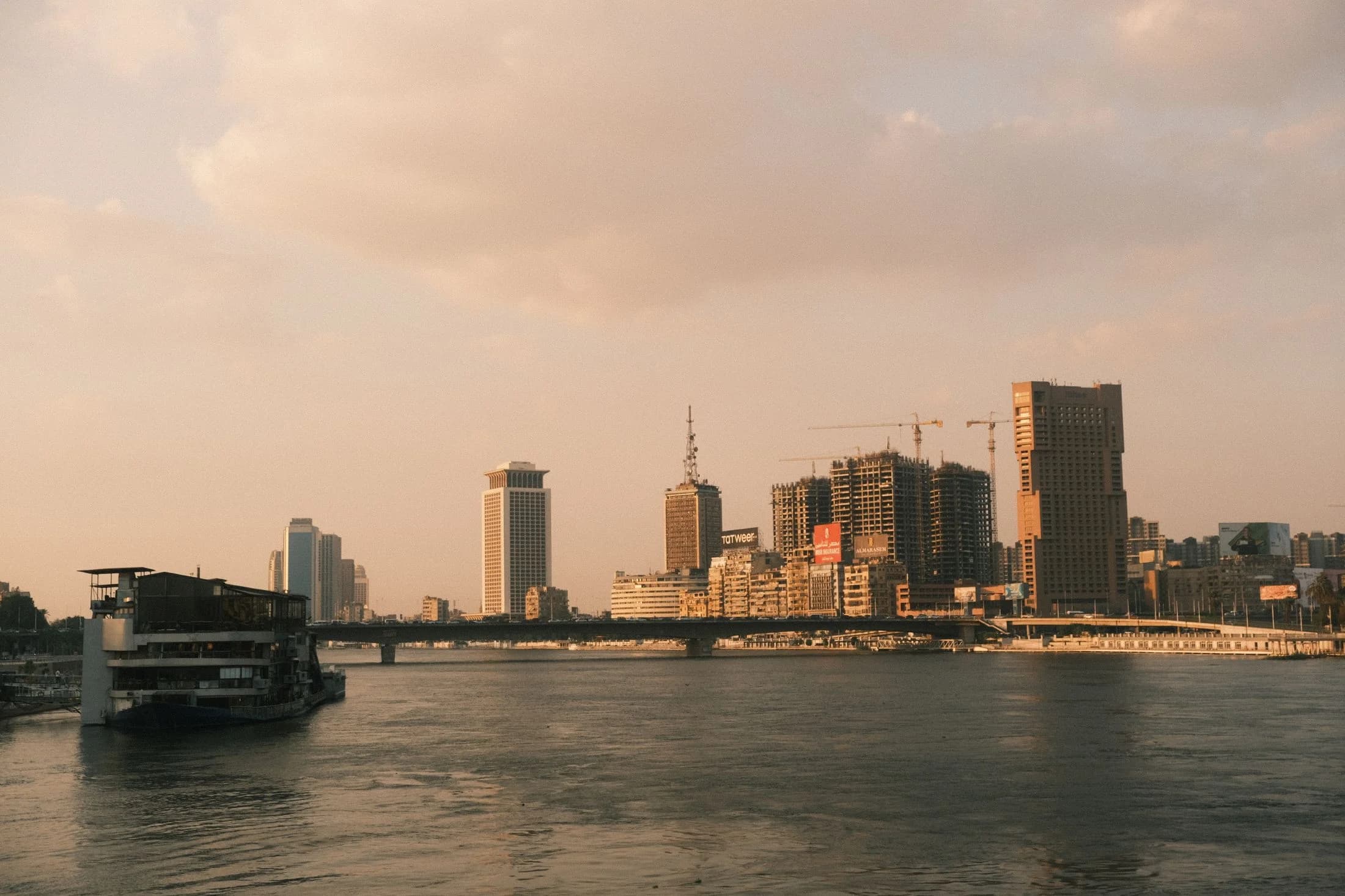 The Nile and Cairo skyline in evening light